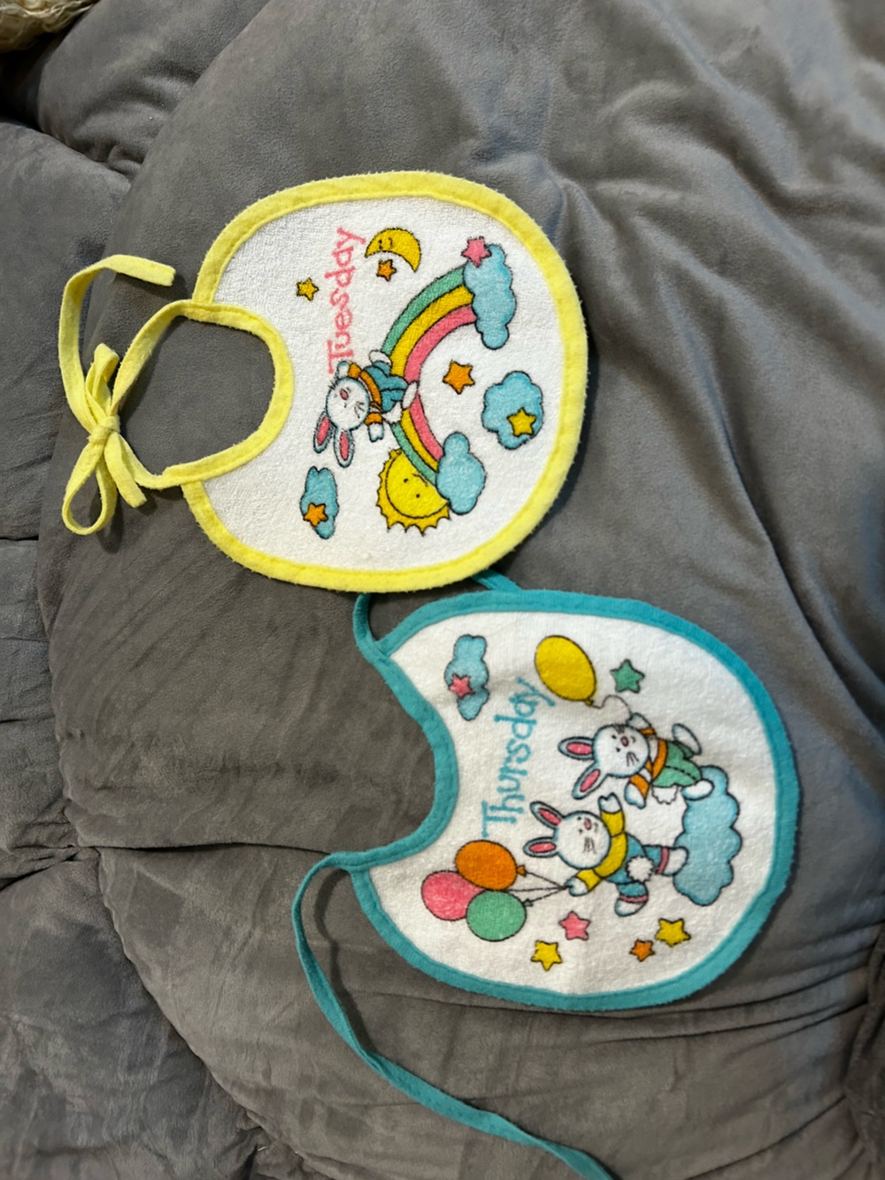 Kids Yellow and Teal Bunny Bibs - Brand: